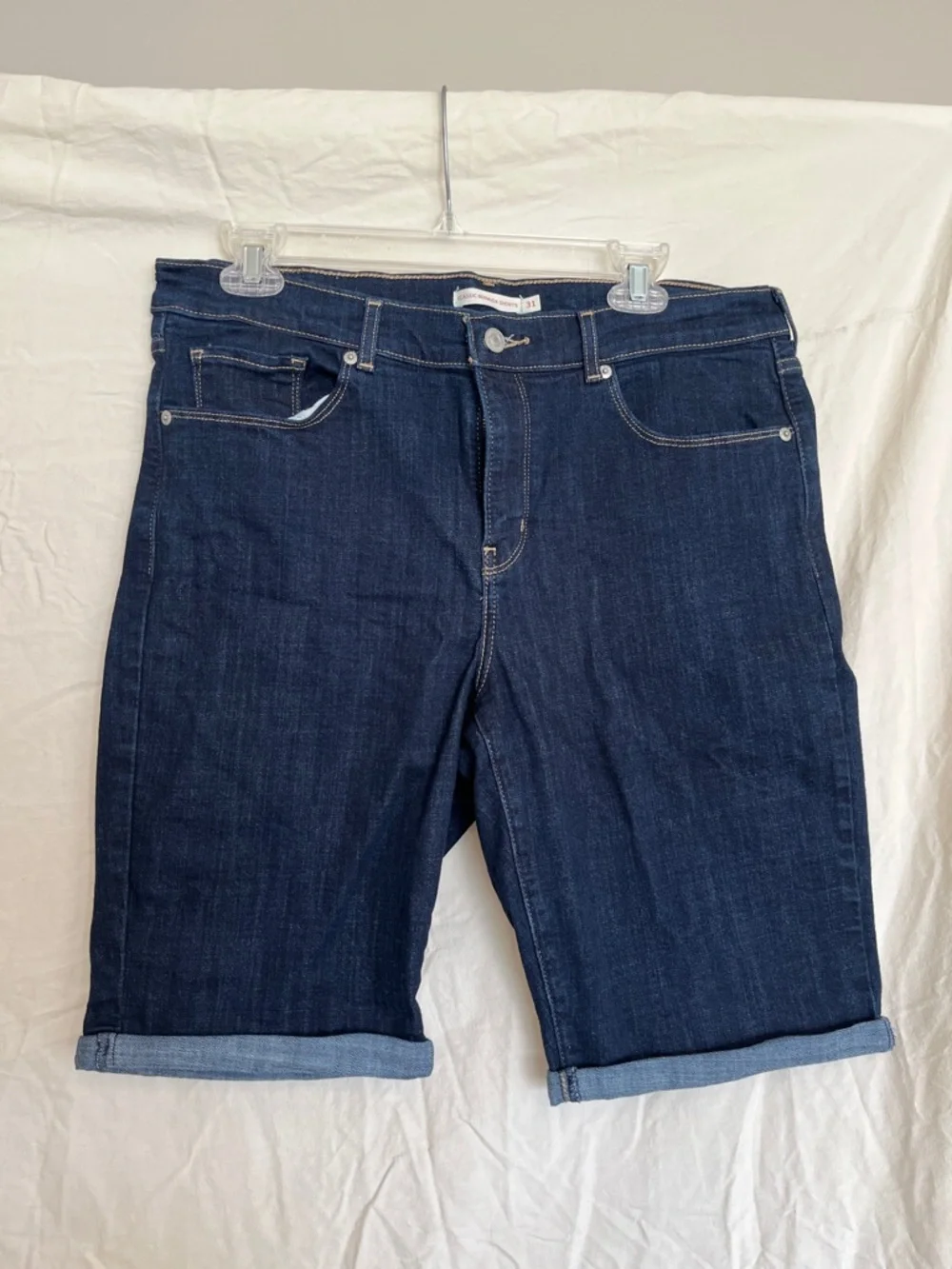 Levi’s Women Classic Bermuda Dark Blue Denim Shorts - Picture 1 of 6